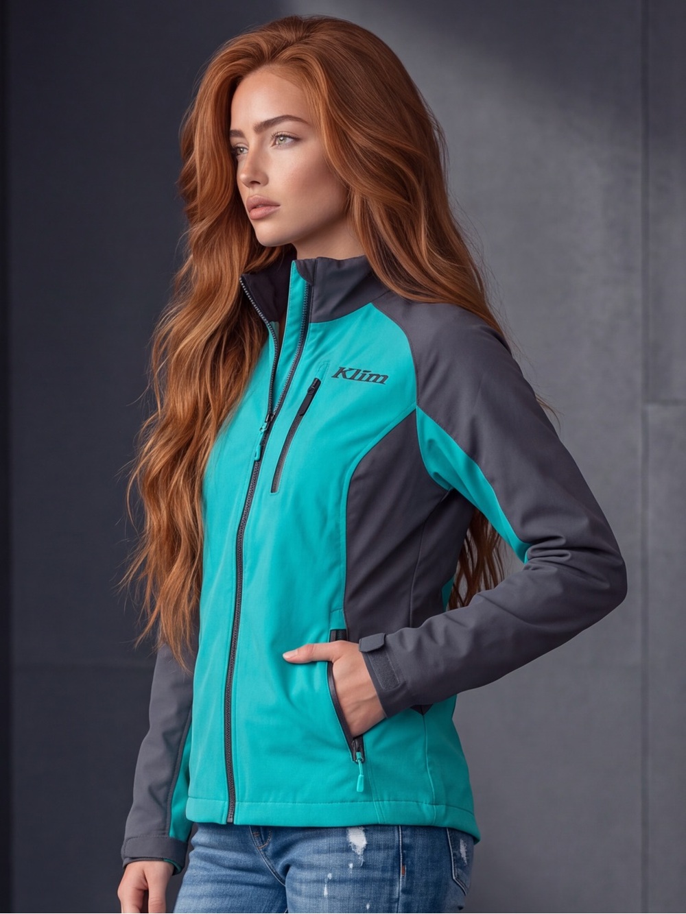 KLIM Teal and Gray Women's Waterproof Jacket